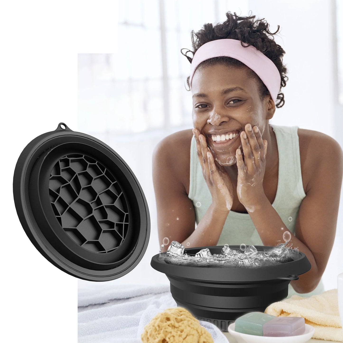 Face Ice Bath Bowl – Plunge & Folding Facial Ice Washbasin for Home & Travel | Skin-Cooling Beauty Tool