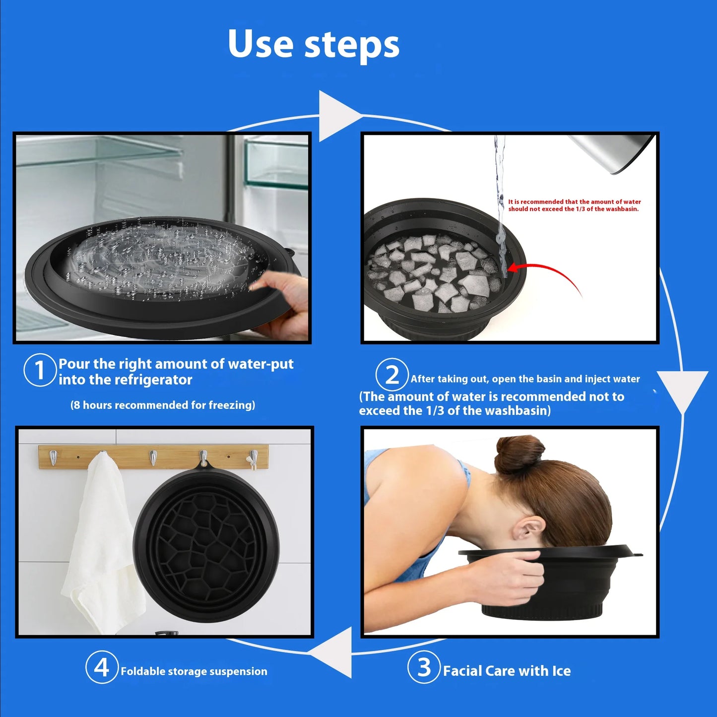 Face Ice Bath Bowl – Plunge & Folding Facial Ice Washbasin for Home & Travel | Skin-Cooling Beauty Tool